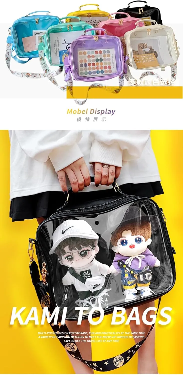 ITA Tote Bag Kawaii ITA Backpack ITA Handbag PU Canvas Cute Clear Window Cute Accessories Large Capacity For Women (black)