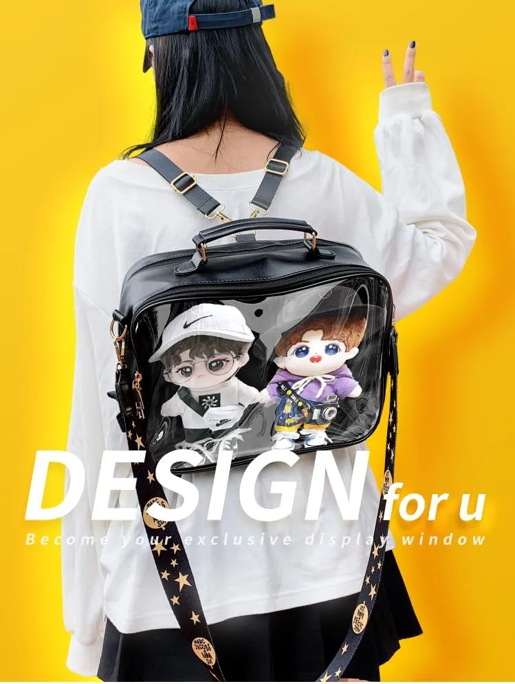 ITA Tote Bag Kawaii ITA Backpack ITA Handbag PU Canvas Cute Clear Window Cute Accessories Large Capacity For Women (black)