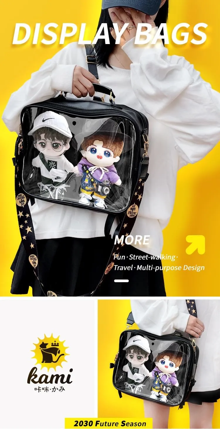 ITA Tote Bag Kawaii ITA Backpack ITA Handbag PU Canvas Cute Clear Window Cute Accessories Large Capacity For Women (black)