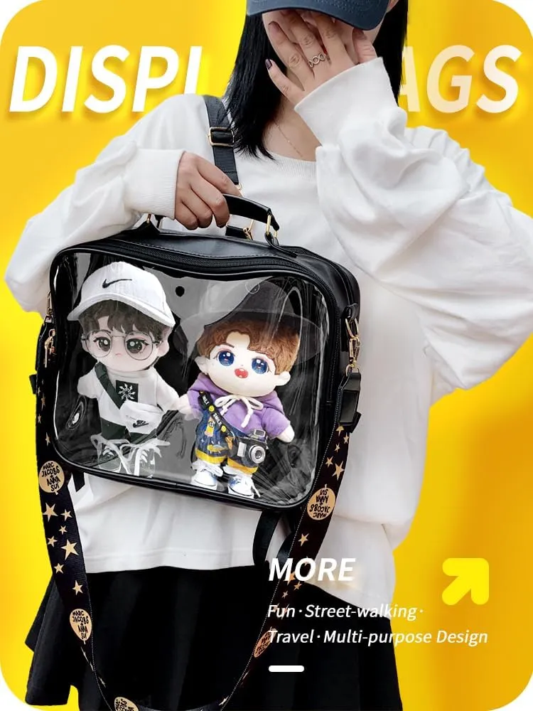 ITA Tote Bag Kawaii ITA Backpack ITA Handbag PU Canvas Cute Clear Window Cute Accessories Large Capacity For Women (black)
