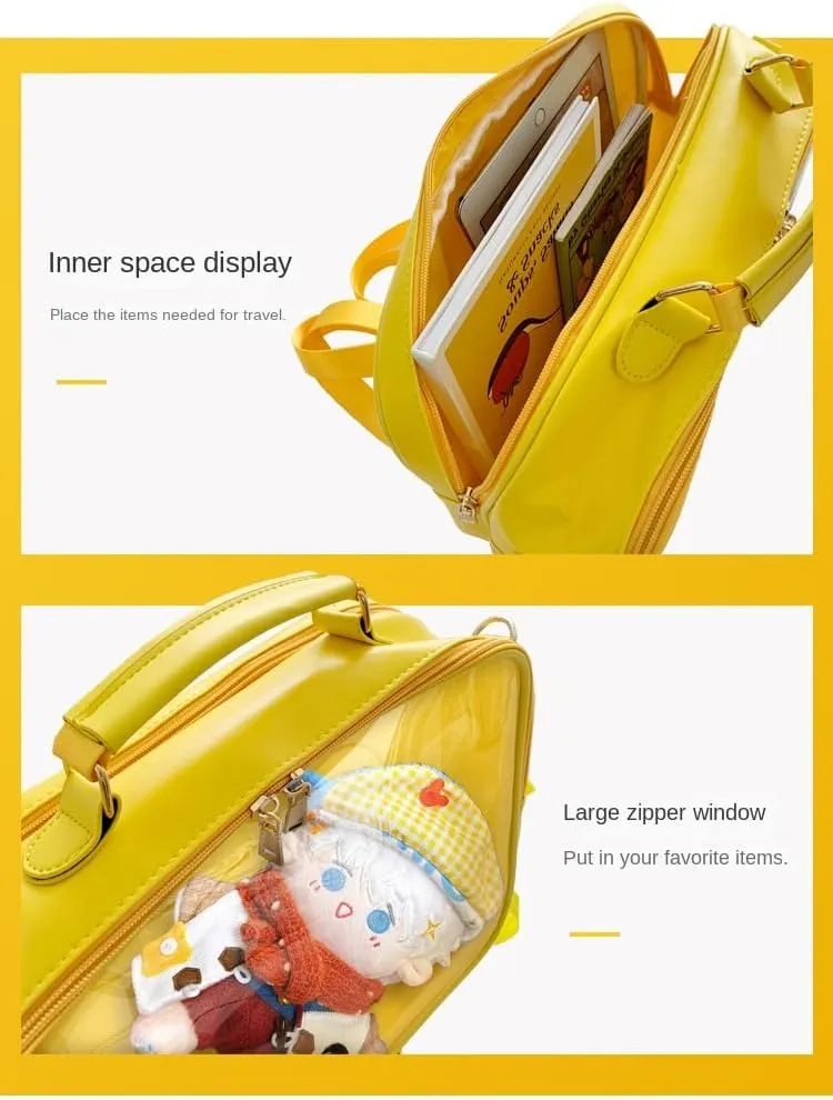 ITA Tote Bag Kawaii ITA Backpack ITA Handbag PU Canvas Cute Clear Window Cute Accessories Large Capacity For Women (green)