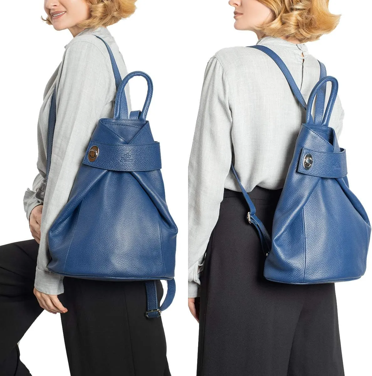 Italian Genuine Leather Ostrich Pattern Top Dual Handles Tote Shoulder Bag Backpack Handbag For Women