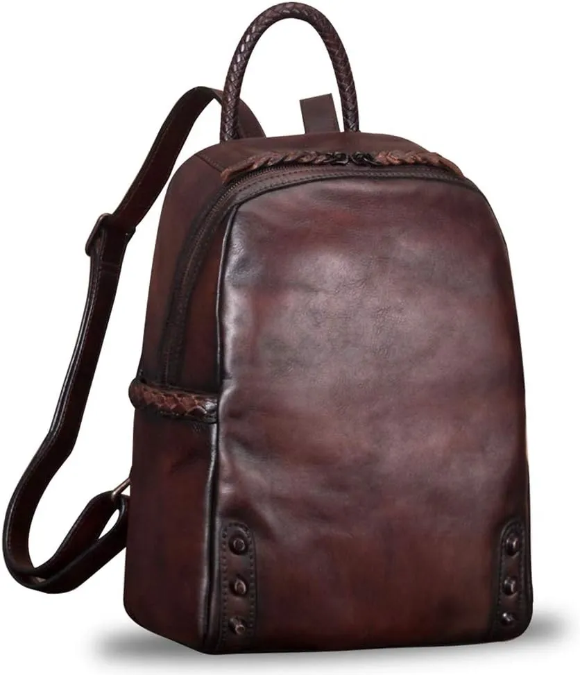 IVTG Genuine Leather Backpack for Women Vintage Real Leather Knapsack Purse Rucksack Fashion Daypack Bag High Capacity (Coffee)