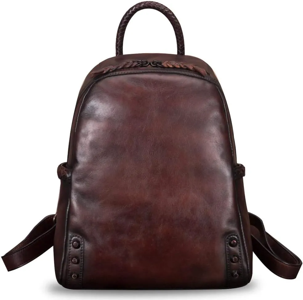 IVTG Genuine Leather Backpack for Women Vintage Real Leather Knapsack Purse Rucksack Fashion Daypack Bag High Capacity (Coffee)