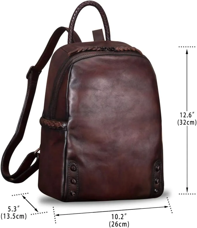 IVTG Genuine Leather Backpack for Women Vintage Real Leather Knapsack Purse Rucksack Fashion Daypack Bag High Capacity (Coffee)