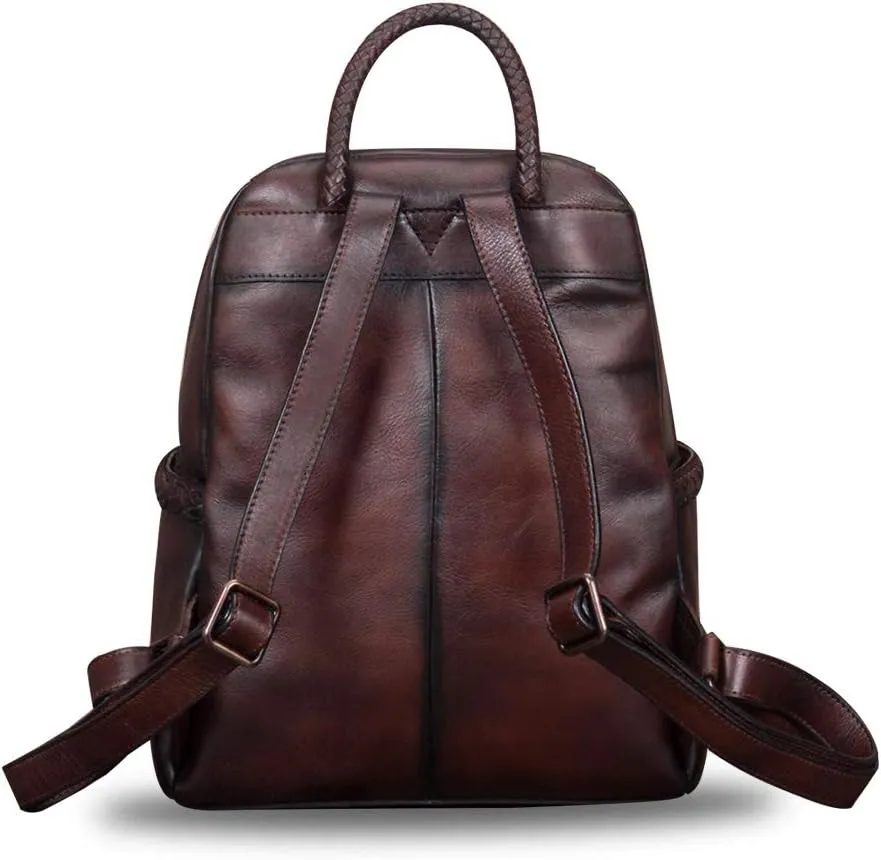IVTG Genuine Leather Backpack for Women Vintage Real Leather Knapsack Purse Rucksack Fashion Daypack Bag High Capacity (Coffee)