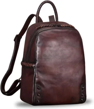 IVTG Genuine Leather Backpack for Women Vintage Real Leather Knapsack Purse Rucksack Fashion Daypack Bag High Capacity (Coffee)