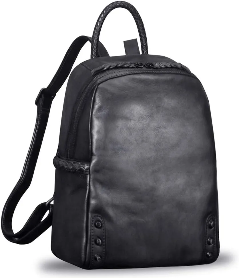 IVTG Genuine Leather Backpack for Women Vintage Real Leather Knapsack Purse Rucksack Fashion Daypack Bag High Capacity (Darkgrey)