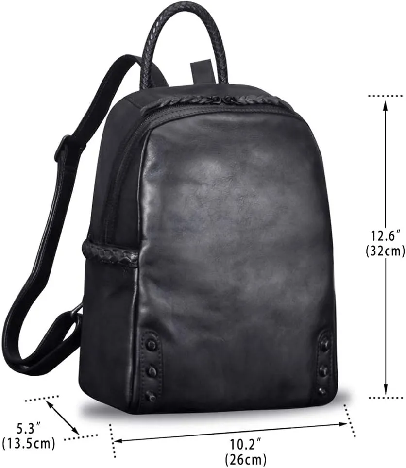 IVTG Genuine Leather Backpack for Women Vintage Real Leather Knapsack Purse Rucksack Fashion Daypack Bag High Capacity (Darkgrey)