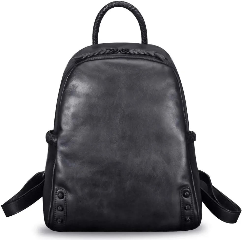 IVTG Genuine Leather Backpack for Women Vintage Real Leather Knapsack Purse Rucksack Fashion Daypack Bag High Capacity (Darkgrey)