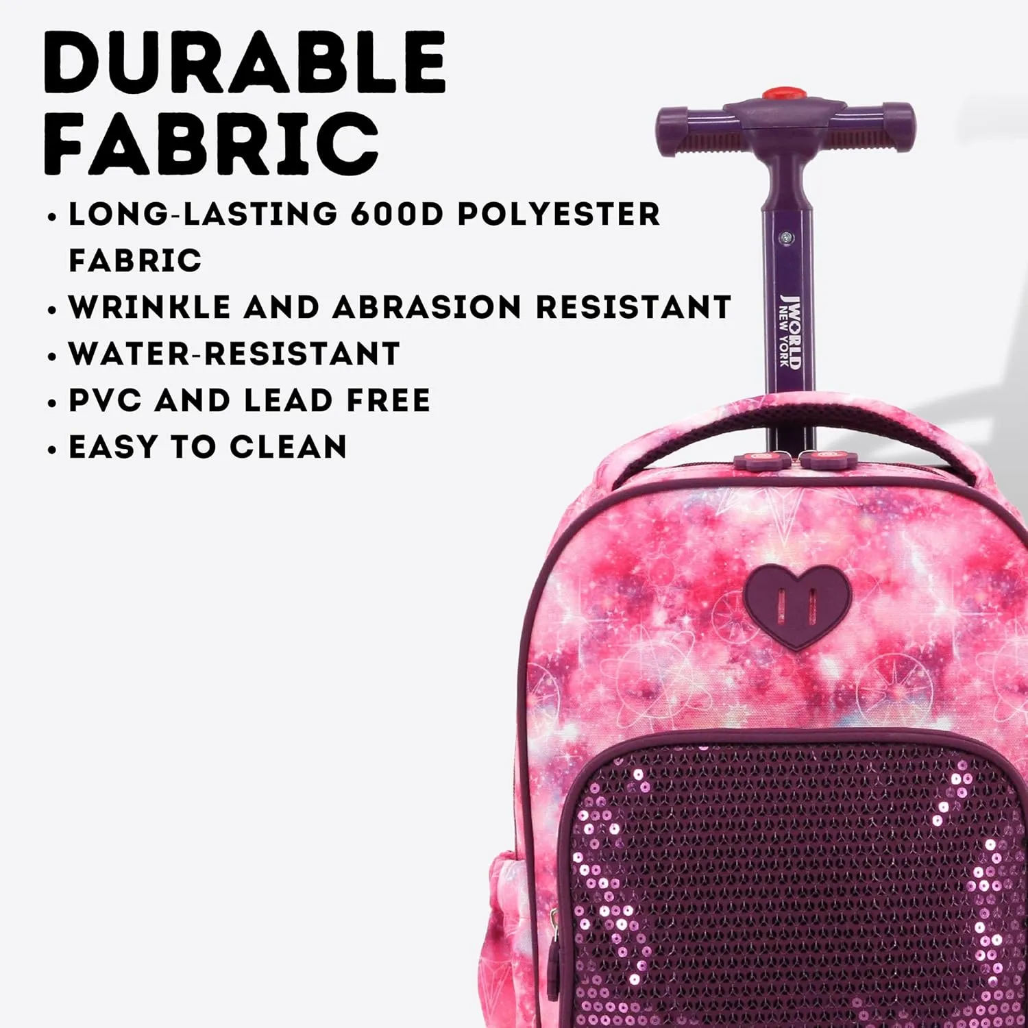 J World New York Kids' Sparkle Rolling Backpack