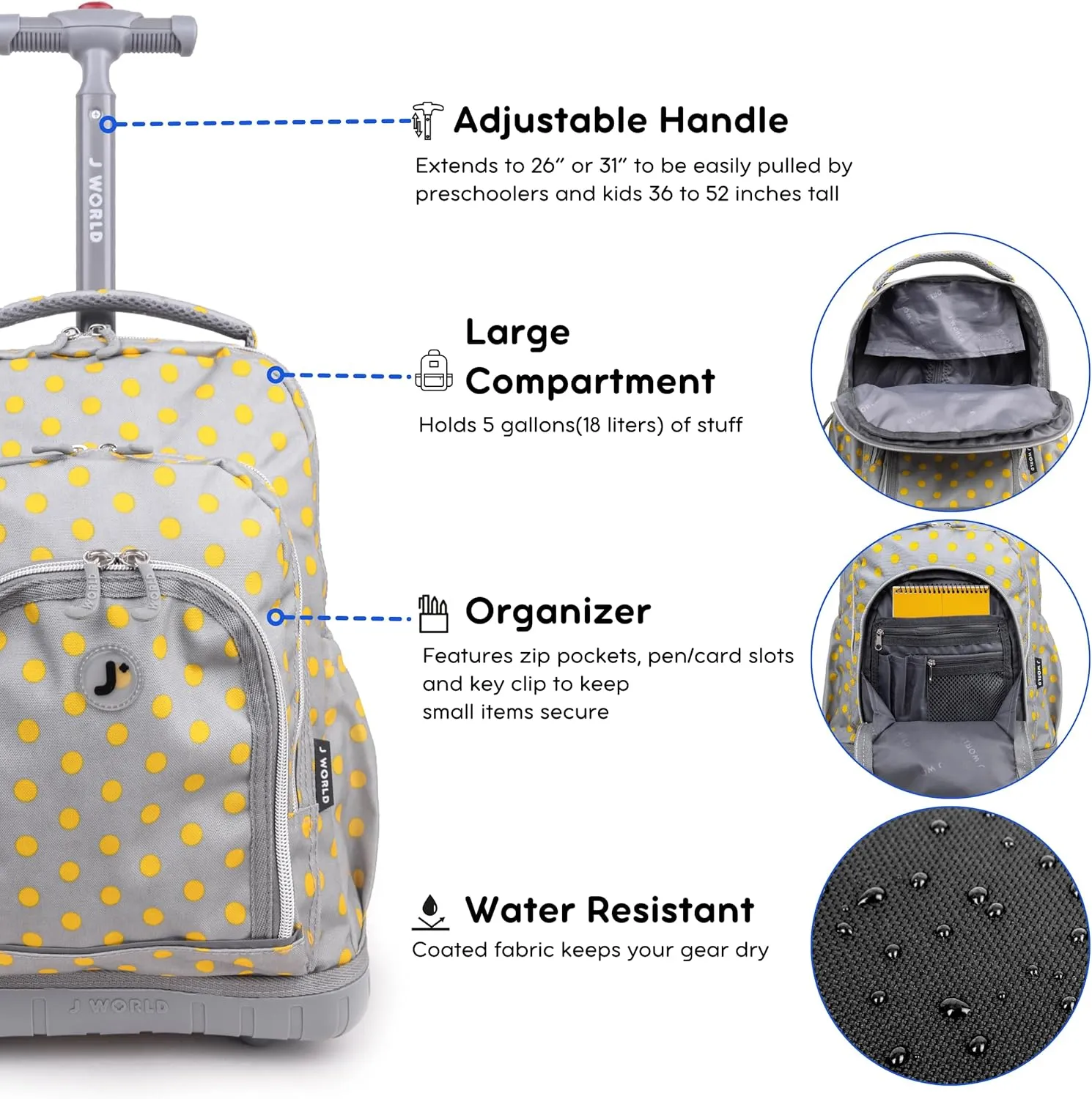 J World New York Lollipop Kids Rolling Backpack & Lunch Bag Set, Candy Buttons, One Size