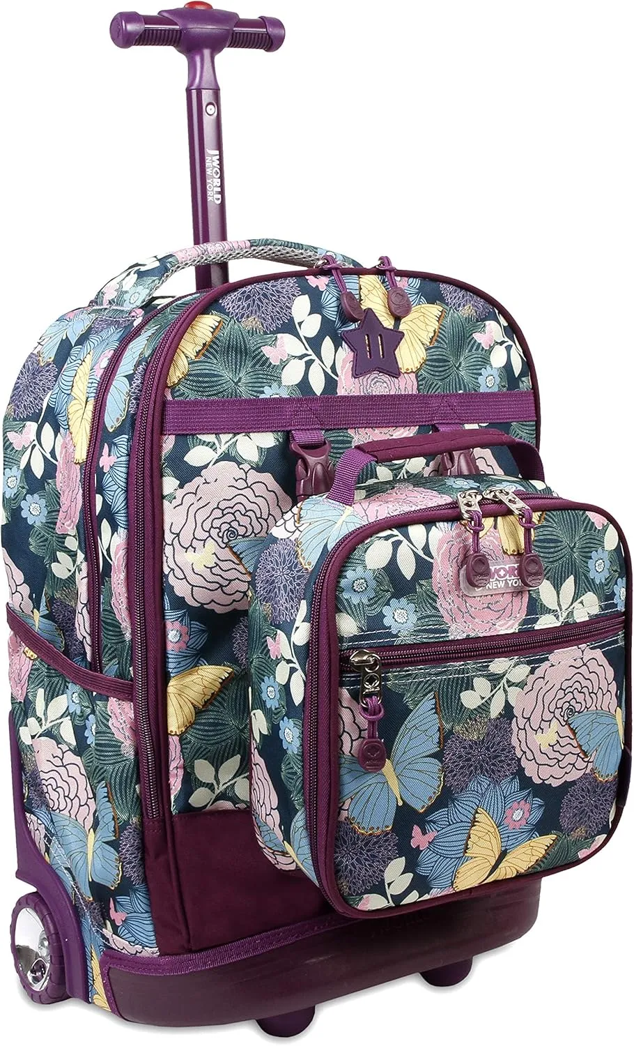 J World New York Unisex Kid's Duo Rolling Backpack with Lunch Box Set, Secret Garden, One Size