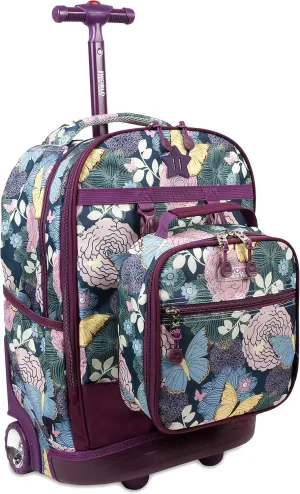 J World New York Unisex Kid's Duo Rolling Backpack with Lunch Box Set, Secret Garden, One Size
