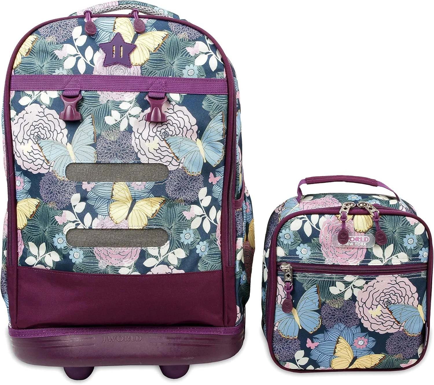 J World New York Unisex Kid's Duo Rolling Backpack with Lunch Box Set, Secret Garden, One Size