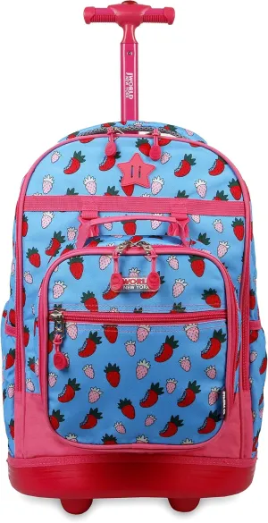 J World New York Unisex Kid's Duo Rolling Backpack with Lunch Box Set, Strawberry, One Size