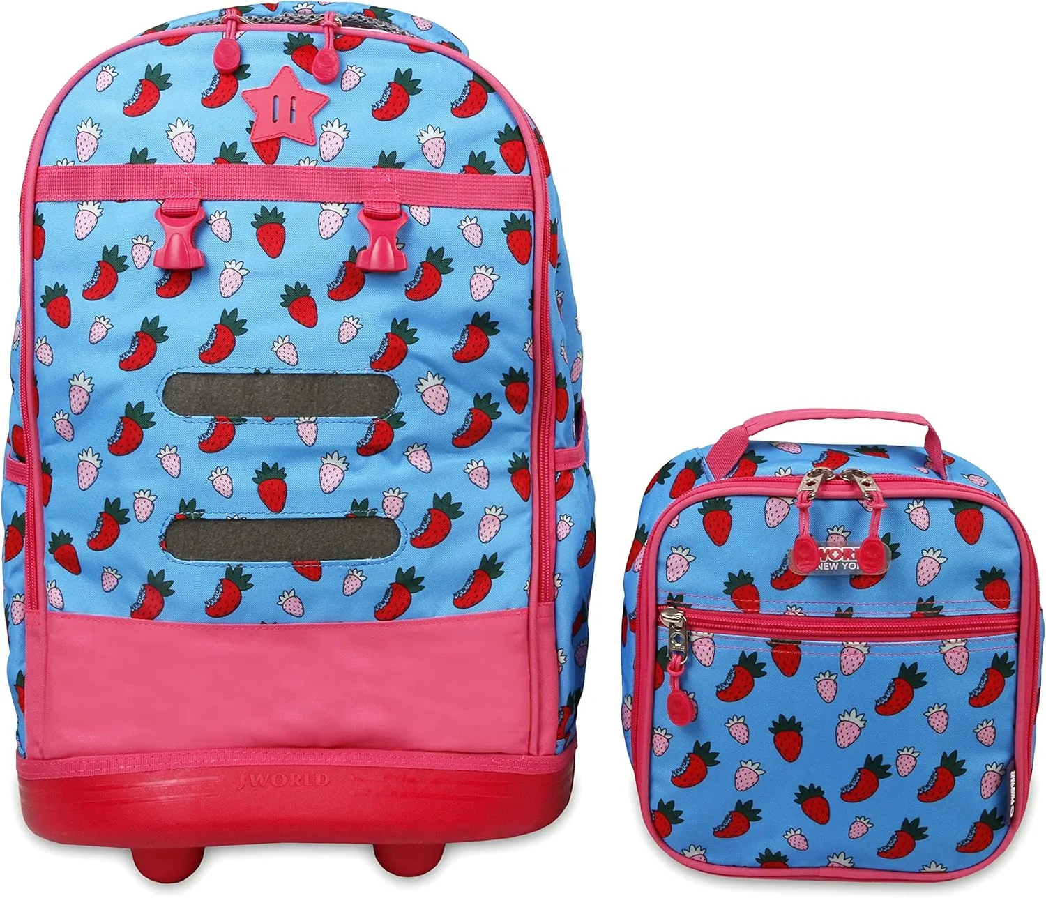 J World New York Unisex Kid's Duo Rolling Backpack with Lunch Box Set, Strawberry, One Size