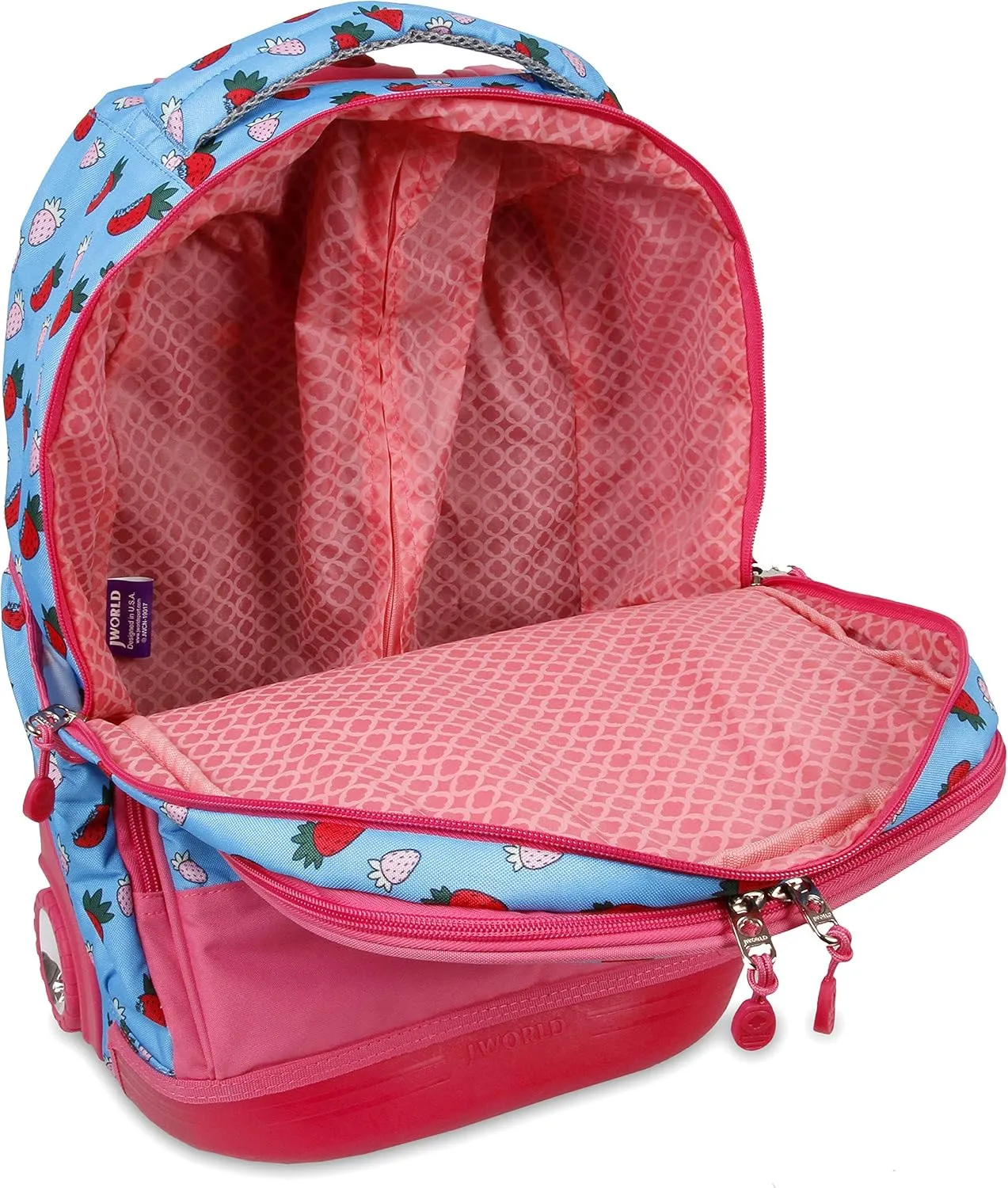 J World New York Unisex Kid's Duo Rolling Backpack with Lunch Box Set, Strawberry, One Size