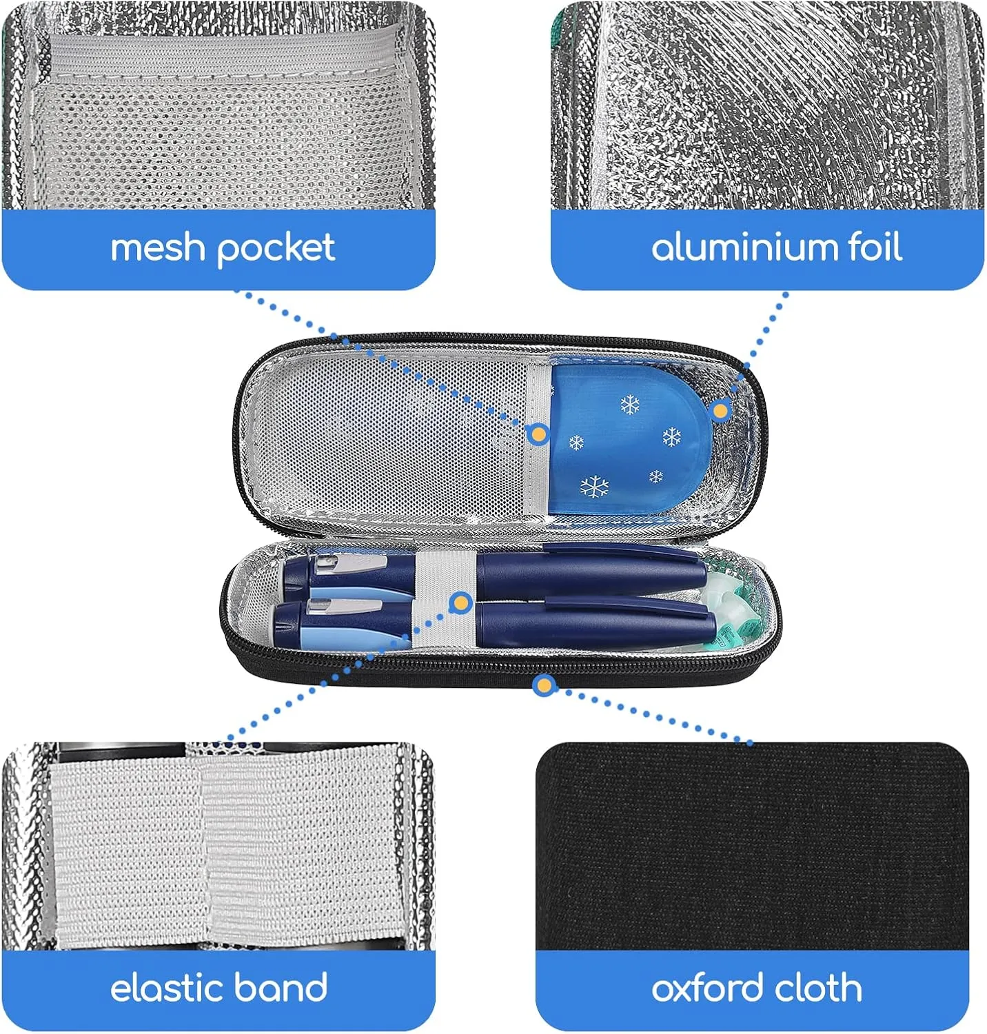 JAKAGO Insulin Cooler Travel Case With 2 Gel Ice Pack TSA Approved Diabetic Medication Cooler Bag With Thermal Insulation Mini Medical Cooling Pouch For Traveling (Black)