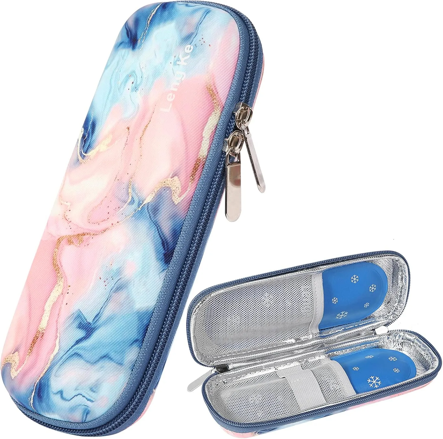 JAKAGO Insulin Cooler Travel Case with 2 Gel Ice Pack TSA Approved Diabetic Medication Cooler Bag with Thermal Insulation Mini Medical Cooling Pouch for Traveling (Quicksand Pink)