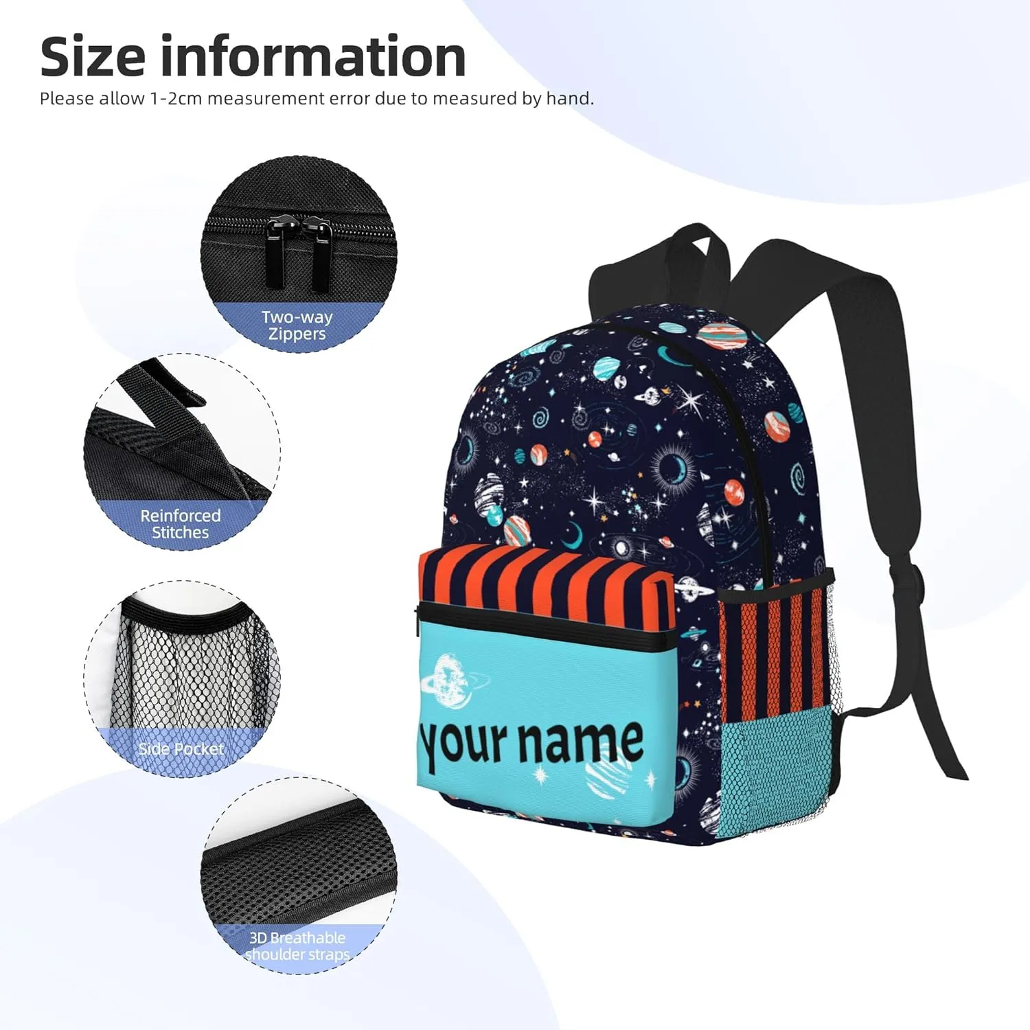 J&SBGFT Custom Backpack for Boys Girls,Personalized Toddler Backpack with Name,Customization Space Print Kid School Backpack Cute Bookbag 15in