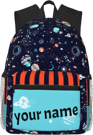 J&SBGFT Custom Backpack for Boys Girls,Personalized Toddler Backpack with Name,Customization Space Print Kid School Backpack Cute Bookbag 15in