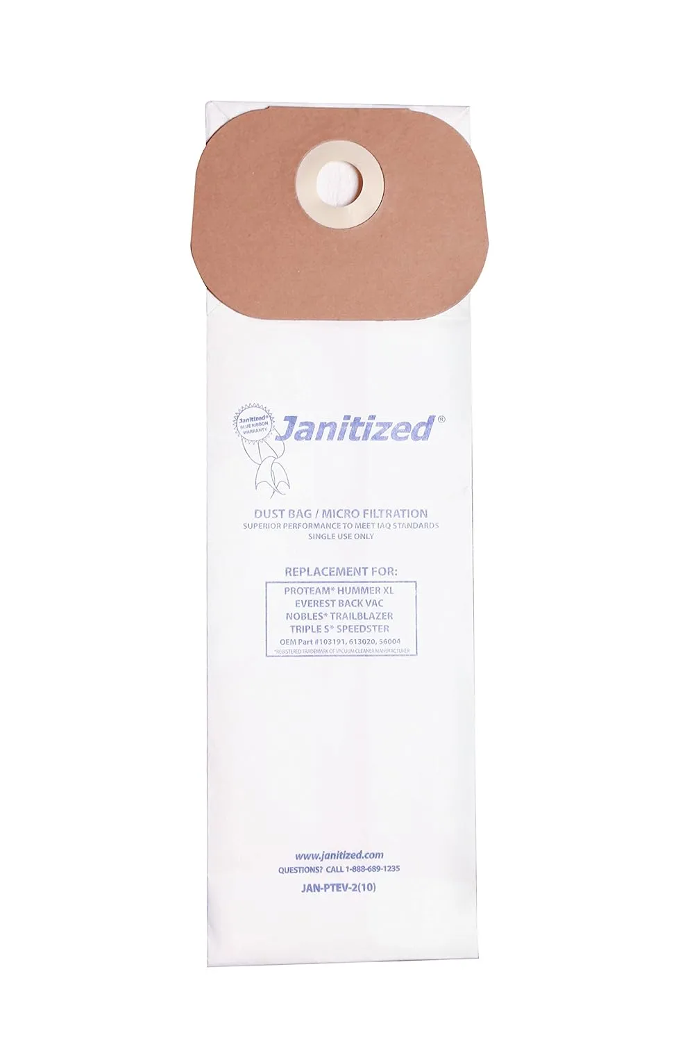 Janitized JAN-PTEV-2(10) Premium Replacement Vaccum Paper Bag, Nobles Trailblazer XL, ProTeam Hummer XL, SSS Speedster Vacuums, OEM#613020, 103191, 56004 (Pack of 10)