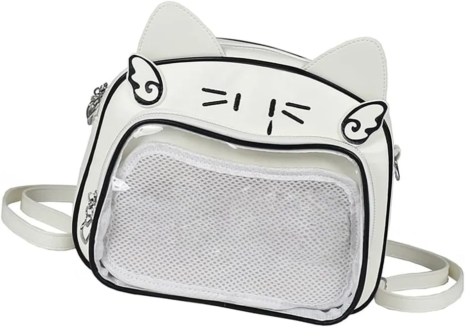 Japanese Anime Cats Itabag PU Backpack for Women and Teen Girls Pin Display Clear Crossbody Bag with Adjustable Straps