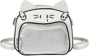 Japanese Anime Cats Itabag PU Backpack for Women and Teen Girls Pin Display Clear Crossbody Bag with Adjustable Straps