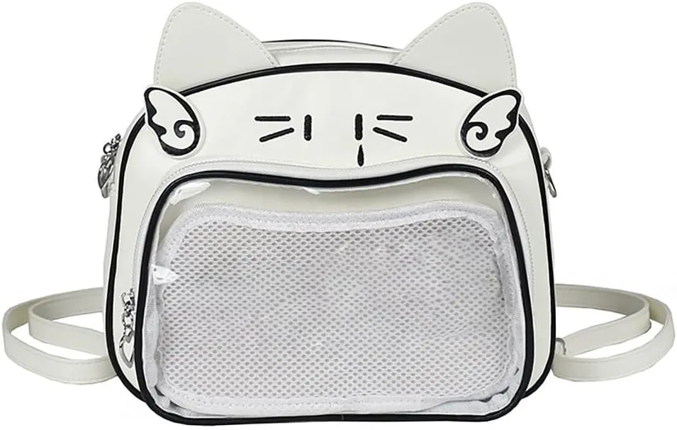 Japanese Anime Cats Itabag PU Backpack for Women and Teen Girls Pin Display Clear Crossbody Bag with Adjustable Straps