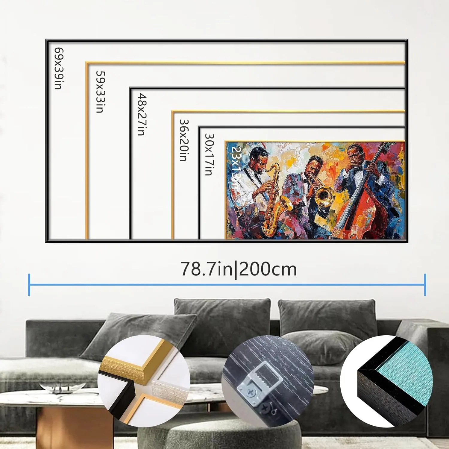 Jazz Canvas Wall Art, Abstract Jazz Colorful Music Painting Print, African American Jazz Wall Decor Picture, Music Wall Art, Jazz Band Poster, Music Lovers Gift (Gold Framed, 69x39in|174x98cm)