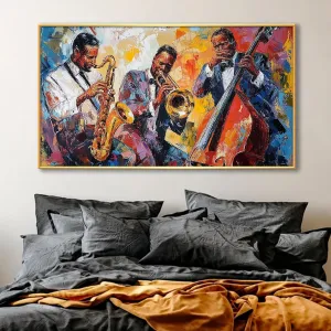 Jazz Canvas Wall Art, Abstract Jazz Colorful Music Painting Print, African American Jazz Wall Decor Picture, Music Wall Art, Jazz Band Poster, Music Lovers Gift (Gold Framed, 69x39in|174x98cm)