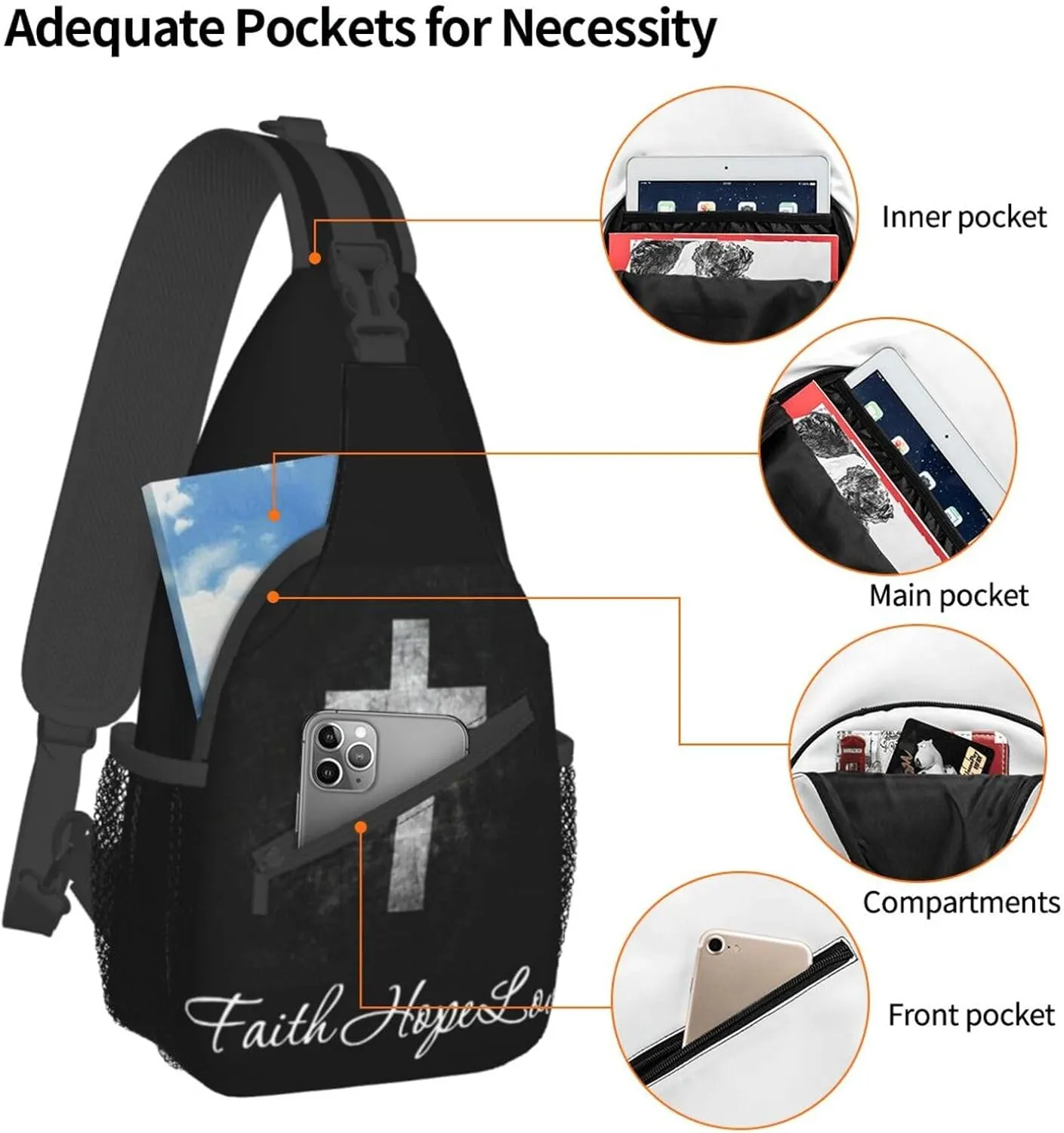 Jesus Bible Shoulder Bag Christian Sling Backpack Daypack Casual Backpack Cross Hiking Bag Bible Backpack