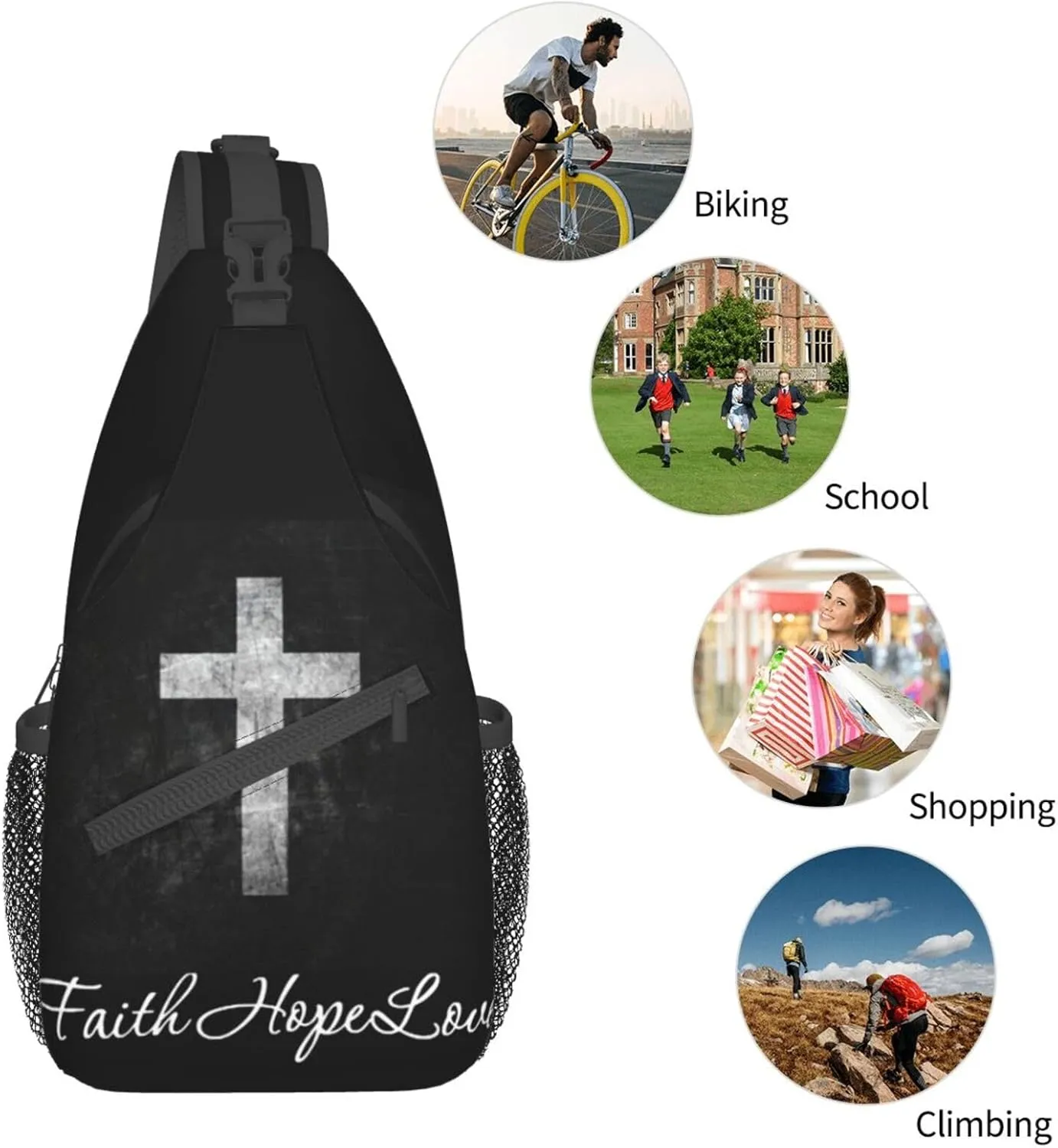 Jesus Bible Shoulder Bag Christian Sling Backpack Daypack Casual Backpack Cross Hiking Bag Bible Backpack