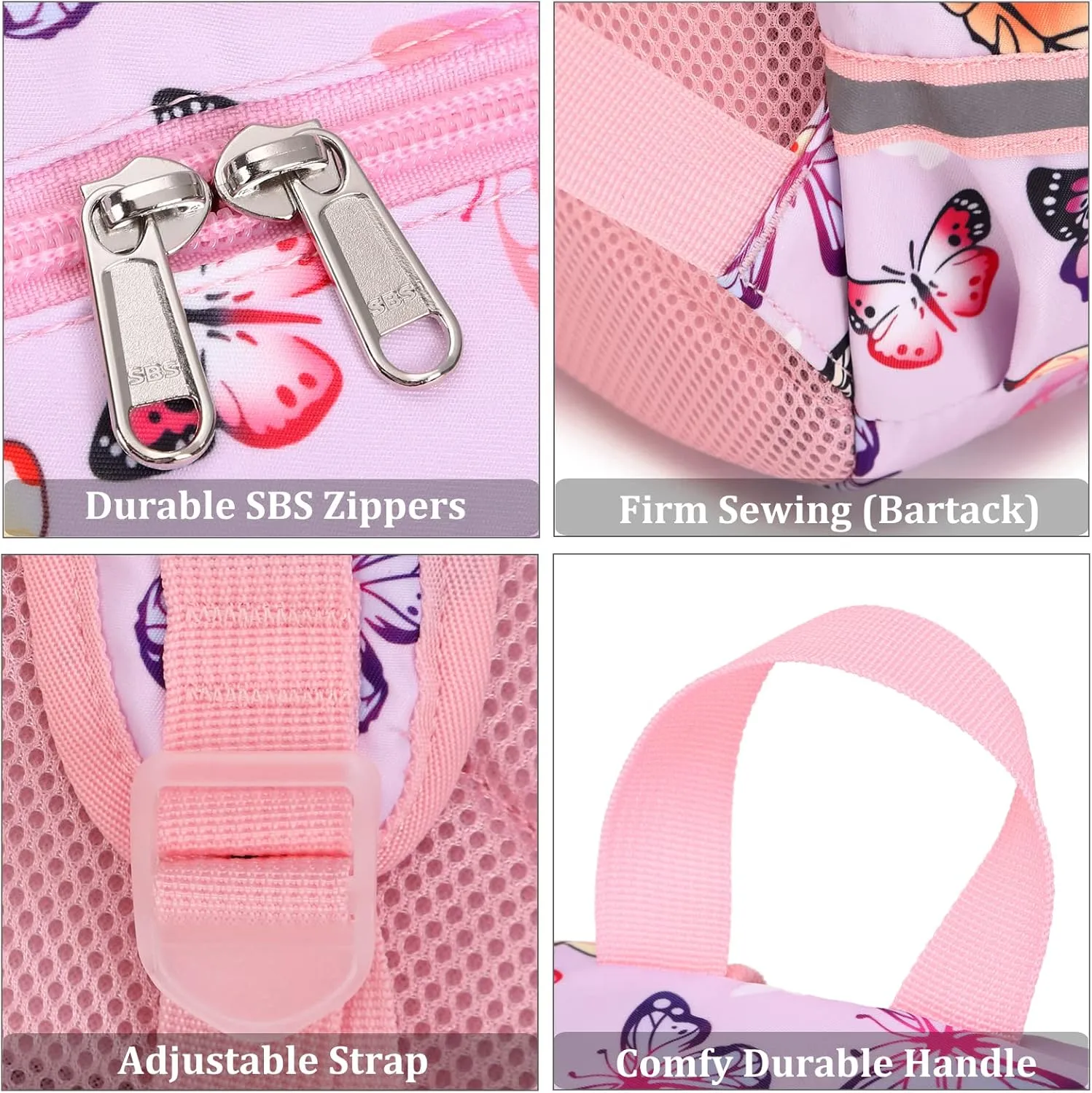 JIANYA Girls Backpack for School Elementary Kids Bookbag School Bag with Lunch Box, Butterfly Pink