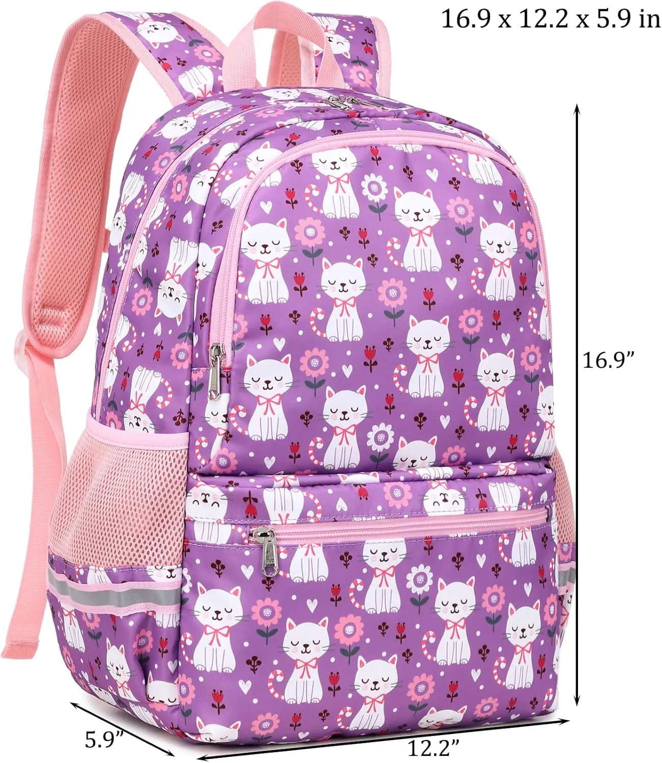 JIANYA Girls Backpack for School, Girls School Bag Elementary Kids Backpack with Lunch Box, Cat/Purple