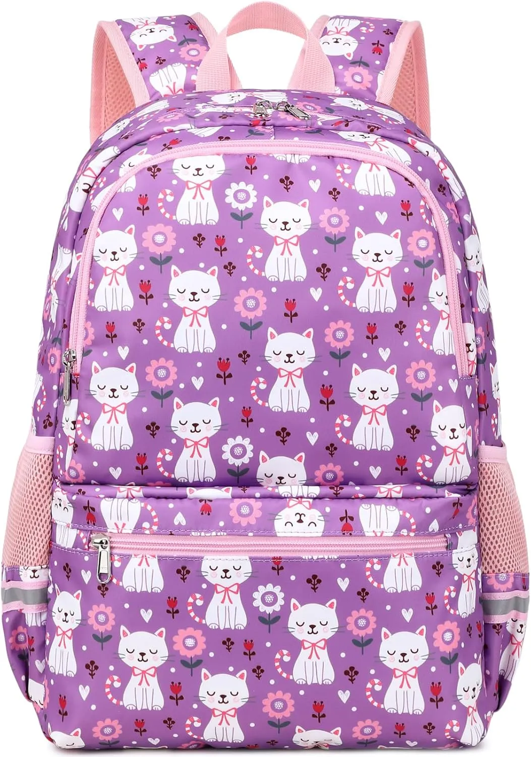JIANYA Girls Backpack for School, Girls School Bag Elementary Kids Backpack with Lunch Box, Cat/Purple