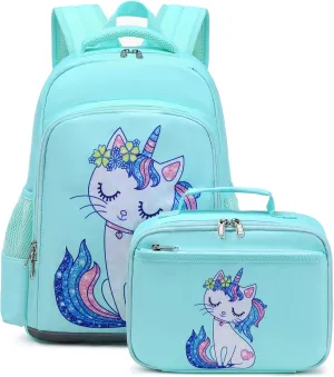JIANYA Kids Backpack for School Girls Preschool Kindergarten Backpack with Lunch Box & Chest Strap, 15" Tall
