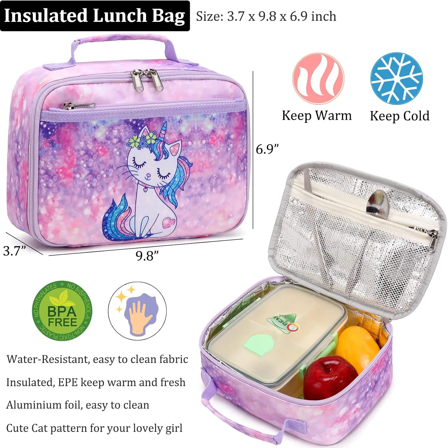 JIANYA Kids Backpack for School Girls Preschool Kindergarten Backpack with Lunch Box & Chest Strap, 15" Tall
