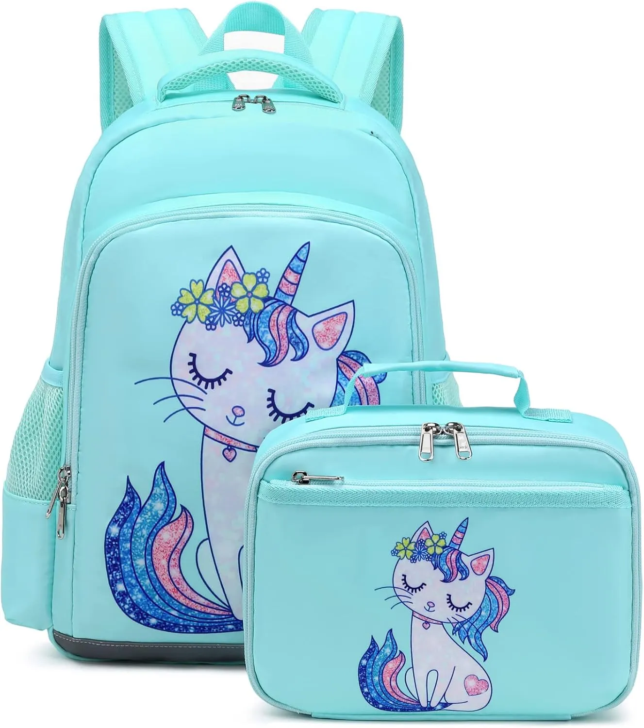 JIANYA Kids Backpack for School Girls Preschool Kindergarten Backpack with Lunch Box & Chest Strap, 15" Tall