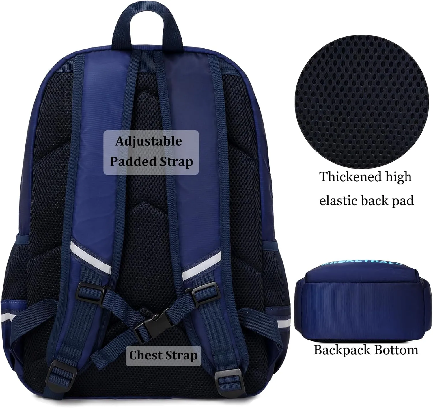 JIANYA School Backpack for Boys, Basketball Themed Backpack with Lunch Box Elementary Kids School Bag Travel Back Pack Blue Bookbag for Boy