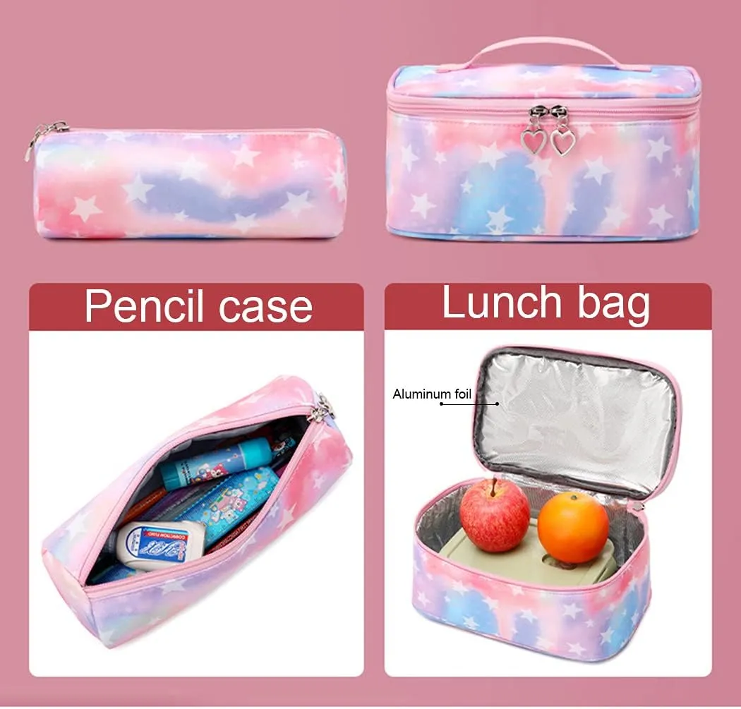 JiaYou School Backpack Sets 3pcs Stars Prints Daypack For Teens Girls Primary School Students(Black Stars,22 Liters)
