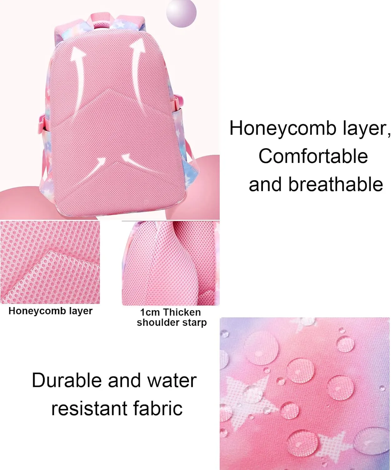 JiaYou School Backpack Sets 3pcs Stars Prints Daypack For Teens Girls Primary School Students(Black Stars,22 Liters)