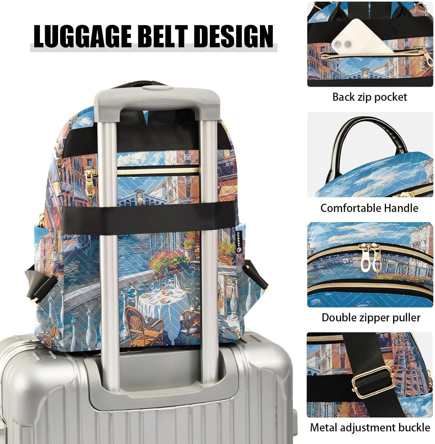 Joisal Venice Riverbank Cafe Backpack for Women Small Anti Theft Work Backpack Woman Medium Travel Bag