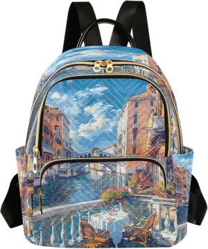 Joisal Venice Riverbank Cafe Backpack for Women Small Anti Theft Work Backpack Woman Medium Travel Bag