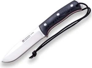 Joker Bushcraft Nomad knife CM125-P, 5 inches blade of Böhler N695 Steel, micarta canvas handle, black leather Sheath with Fire Starter, Tool for fishing, Hunting, camping and hiking