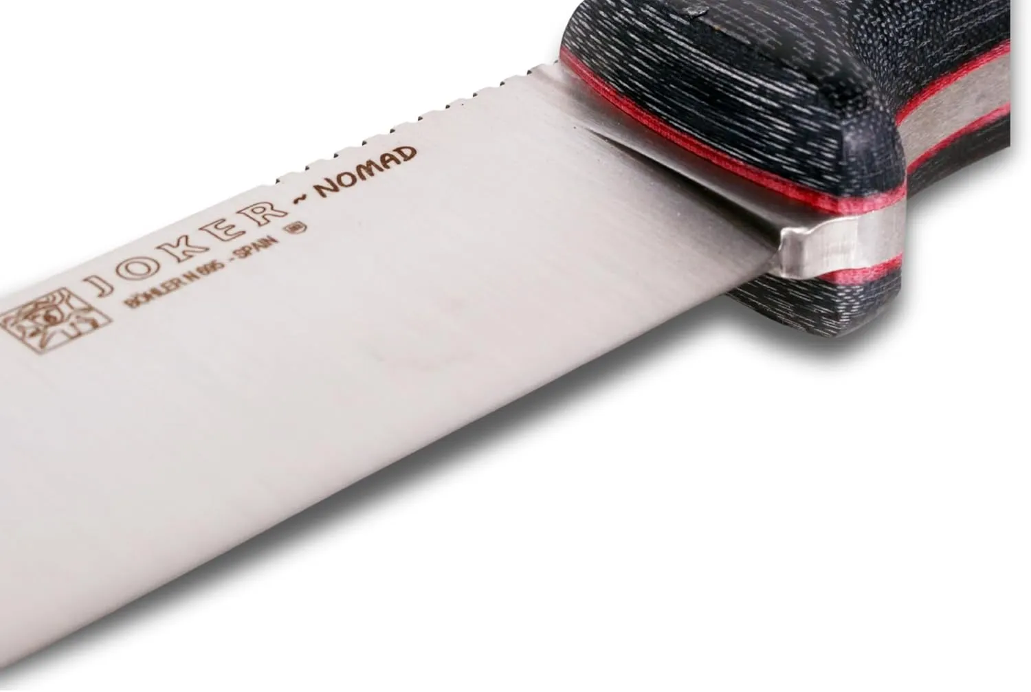 Joker Bushcraft Nomad knife CM125-P, 5 inches blade of Böhler N695 Steel, micarta canvas handle, black leather Sheath with Fire Starter, Tool for fishing, Hunting, camping and hiking