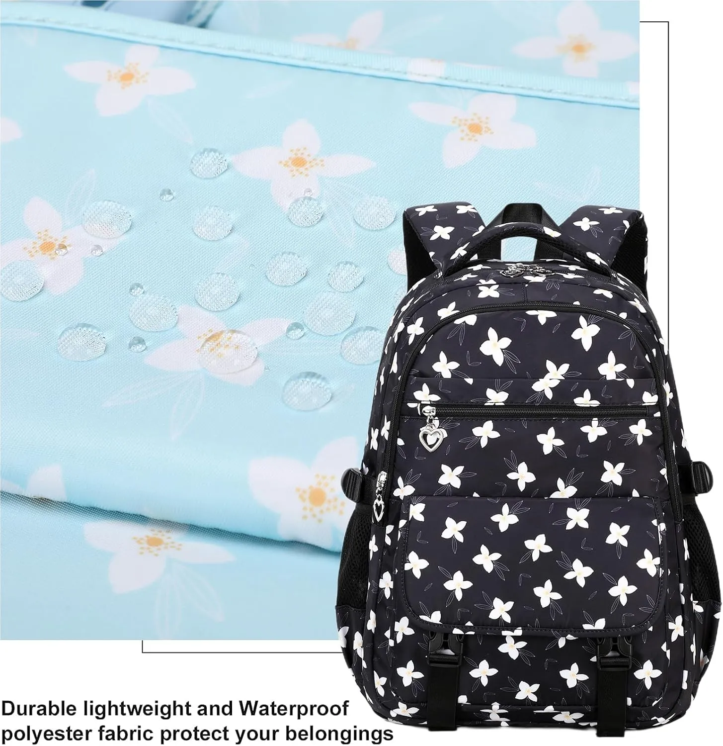 Joyfulife Girls Backpack with Lunch Box (Black), Large