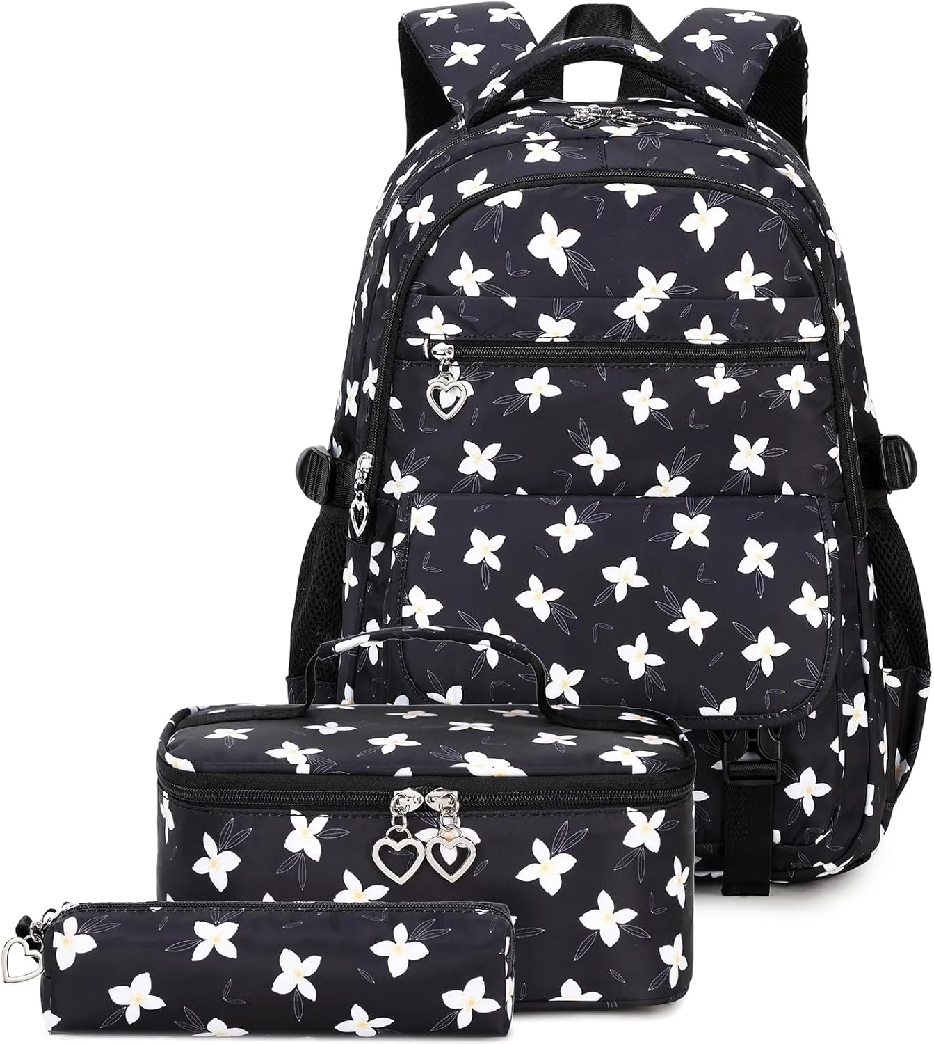 Joyfulife Girls Backpack with Lunch Box (Black), Large