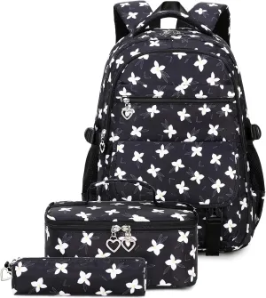 Joyfulife Girls Backpack with Lunch Box (Black), Large